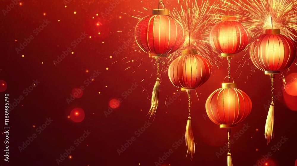Festive Chinese New Year Lanterns and Fireworks Celebration Festive Chinese New Year Lanterns and Fireworks Celebration
