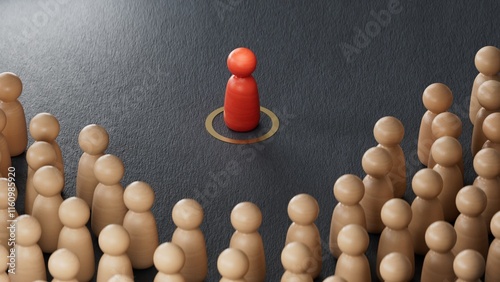 3d illustration of many pawns over golden and representing a class action or a collective redress concept.3D rendering on black background.