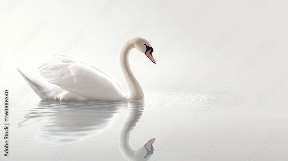 Fototapeta premium Serene White Swan on Calm Water - Peaceful Nature Scene