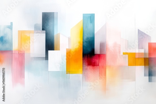 A watercolor of a community coming together to rebuild after a storm, with pastel tones evoking hope and unity