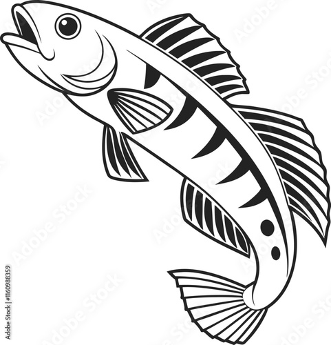Goby fish vector design and using black color line art illustration on a white background.