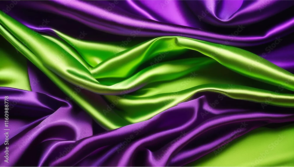 Fototapeta premium Green and purple draped satin as a background. 
