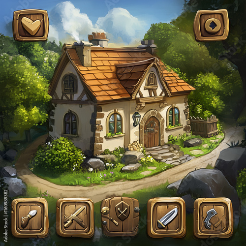 2D abstract gaming background illustration Casual game background environment for adventure or combat mobile game. cartoon style in game art background environment.