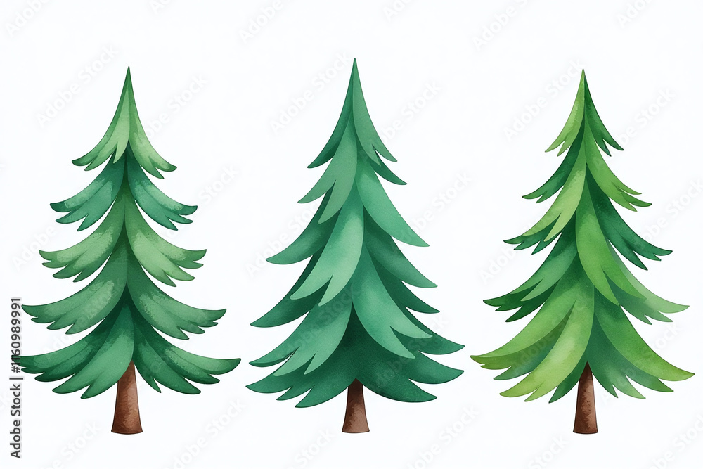 Fototapeta premium watercolor fir tree designs cards posters christmas cards isolated backgrounds