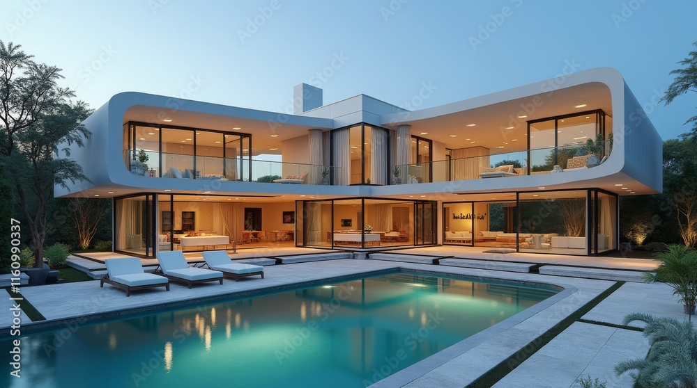 Obraz premium Stunning Modern Architectural Masterpiece with Unique Design and Elegant Details
