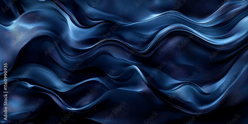Obraz premium Abstract dark blue flowing waves, elegant smooth curves, dynamic ripple texture.