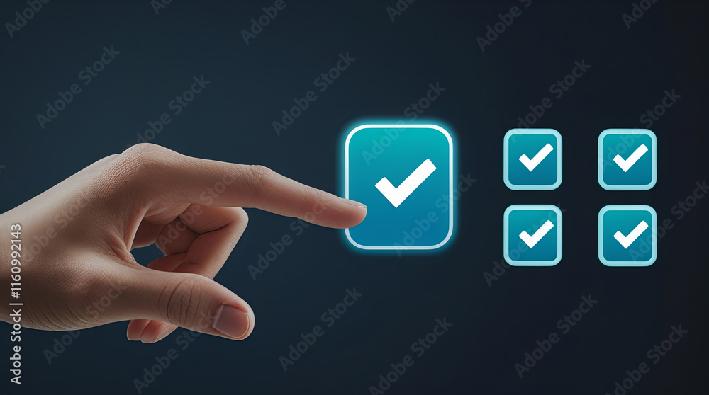 Digital Task Completion – Hand Interacting with Virtual Checkboxes in a Modern Interface