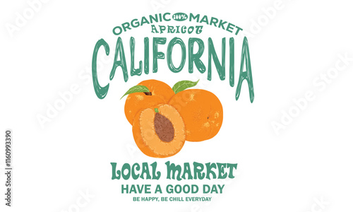 California peach fruit art. Fresh peach fruit print. Nature fruit print design. Organic food artwork for for t-shirt. Fruit vintage t-shirt design.