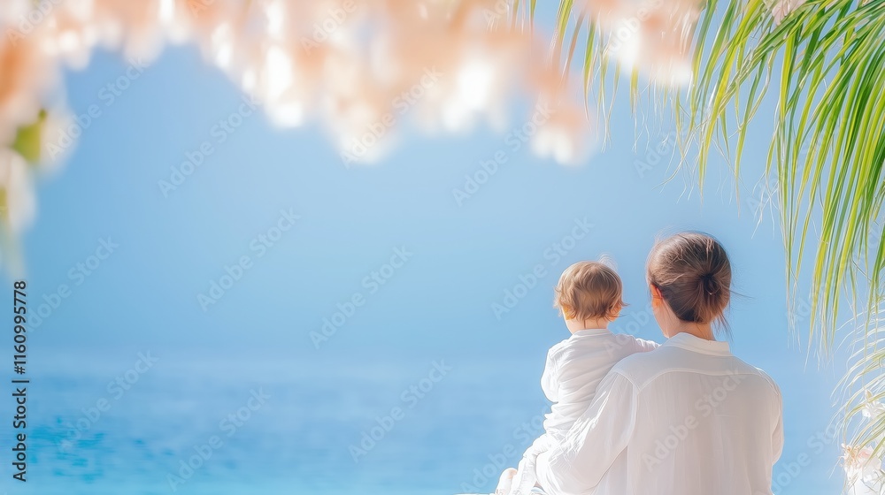 親子の絆を感じる南国ビーチの風景