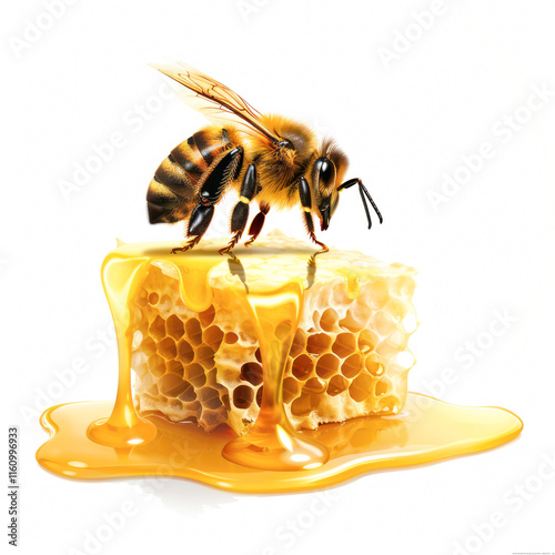 bee on honeycomb photo