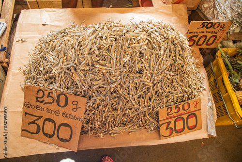 variety of vegetables, fruits, cereals and dried fish in Sri Lanka photo