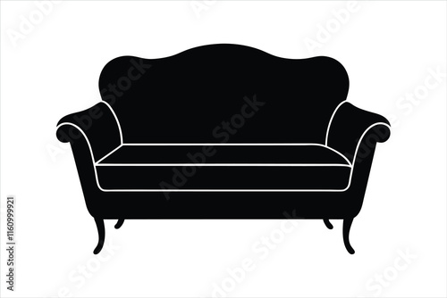 black sofa silhouette isolated on white background