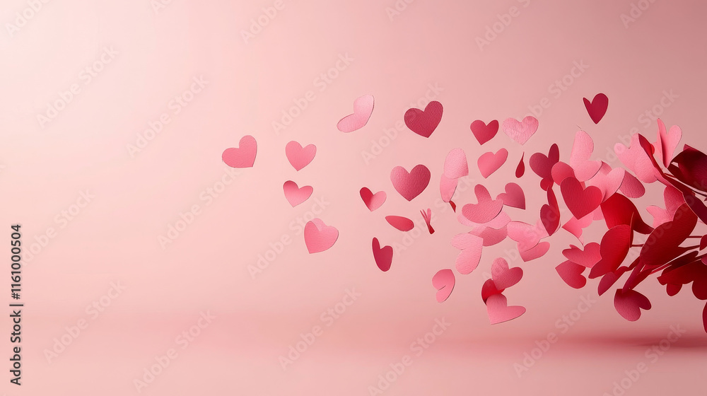 Delicate paper hearts on a pastel pink background Delicate paper hearts on a pastel pink background