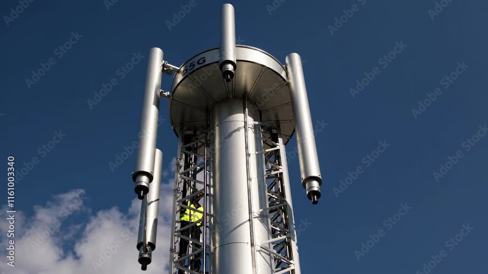 Construction and maintenance of a 5G cellular tower in broad daylight Construction and maintenance of a 5G cellular tower in broad daylight