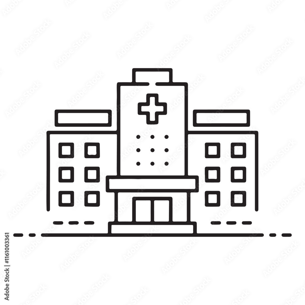 Hospital Line Vector Icon. Editable Stroke. Pixel Perfect. Hospital Line Vector Icon. Editable Stroke. Pixel Perfect.