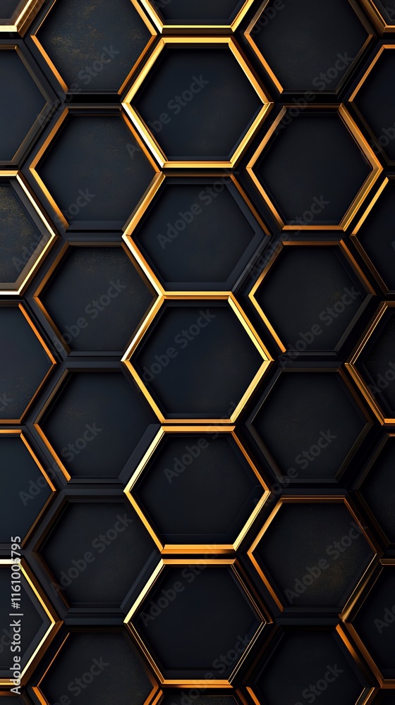 Abstract dark hexagon pattern with gold accents. Abstract dark hexagon pattern with gold accents.