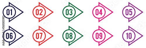 Colorful bullet point number collection. Set of one to ten line style bullet point numbers. Number infographic bullet points 1 to 10 vector.