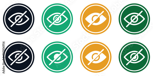Hide eye icon. Invisible eye hide icon. Invisibility icons. Hidden from view eye crossed symbol vector illustration. Hidden symbol isolated on white background.