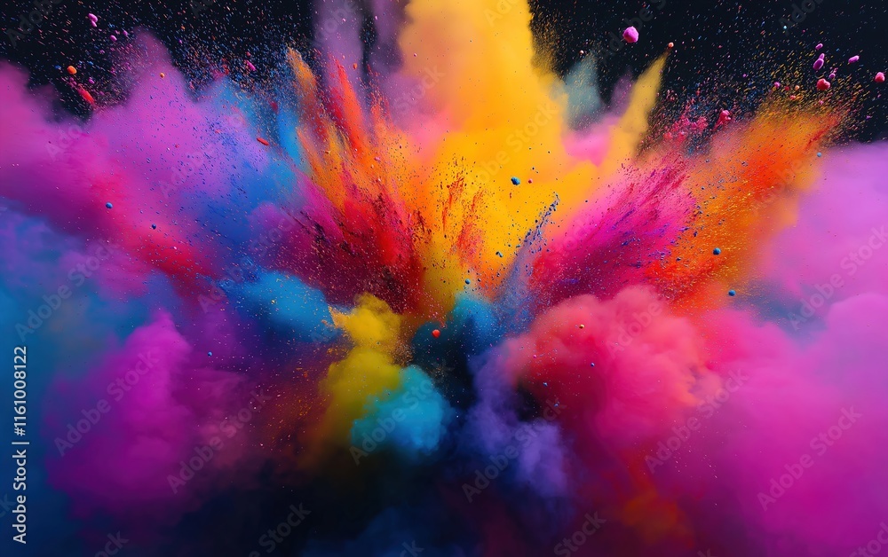 Animation of color powder explosion on black background. Slow motion movement with acceleration in the beginning Animation of color powder explosion on black background. Slow motion movement with acceleration in the beginning