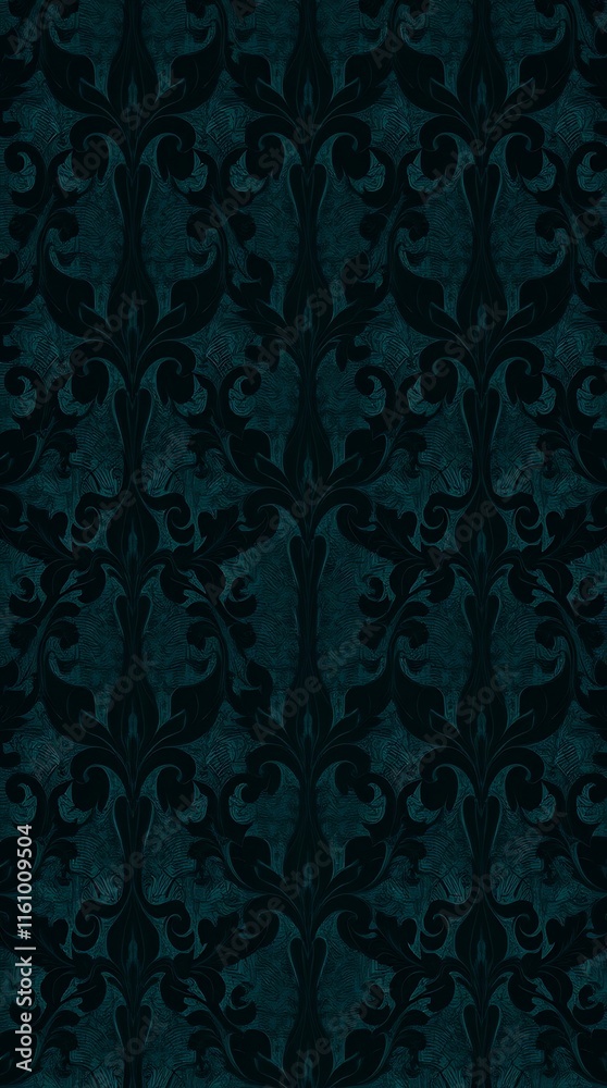 Rich deep teal wallpaper with luxurious pattern and dramatic low key lighting effects Rich deep teal wallpaper with luxurious pattern and dramatic low key lighting effects