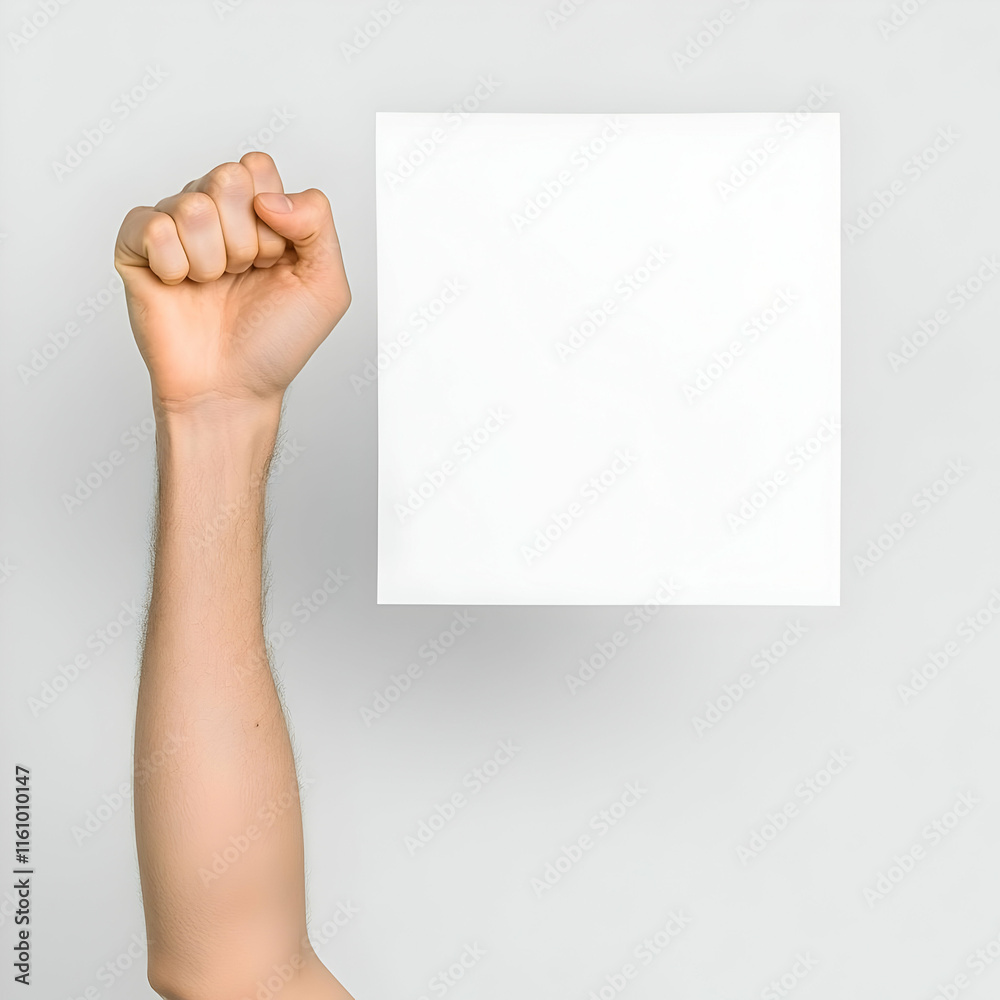 Photo: Arm Raised in Fist, Blank Paper Photo: Arm Raised in Fist, Blank Paper