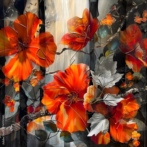 Bright Orange Blossoms Glowing Under Faint Ethereal Light