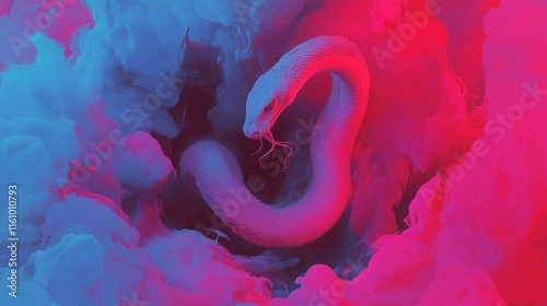 Celestial serpent coils around a glowing temple under the Milky Way in an Egyptian-inspired desert landscape