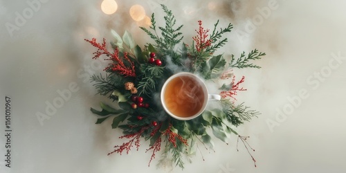 Festive holiday foliage cup of hot cider