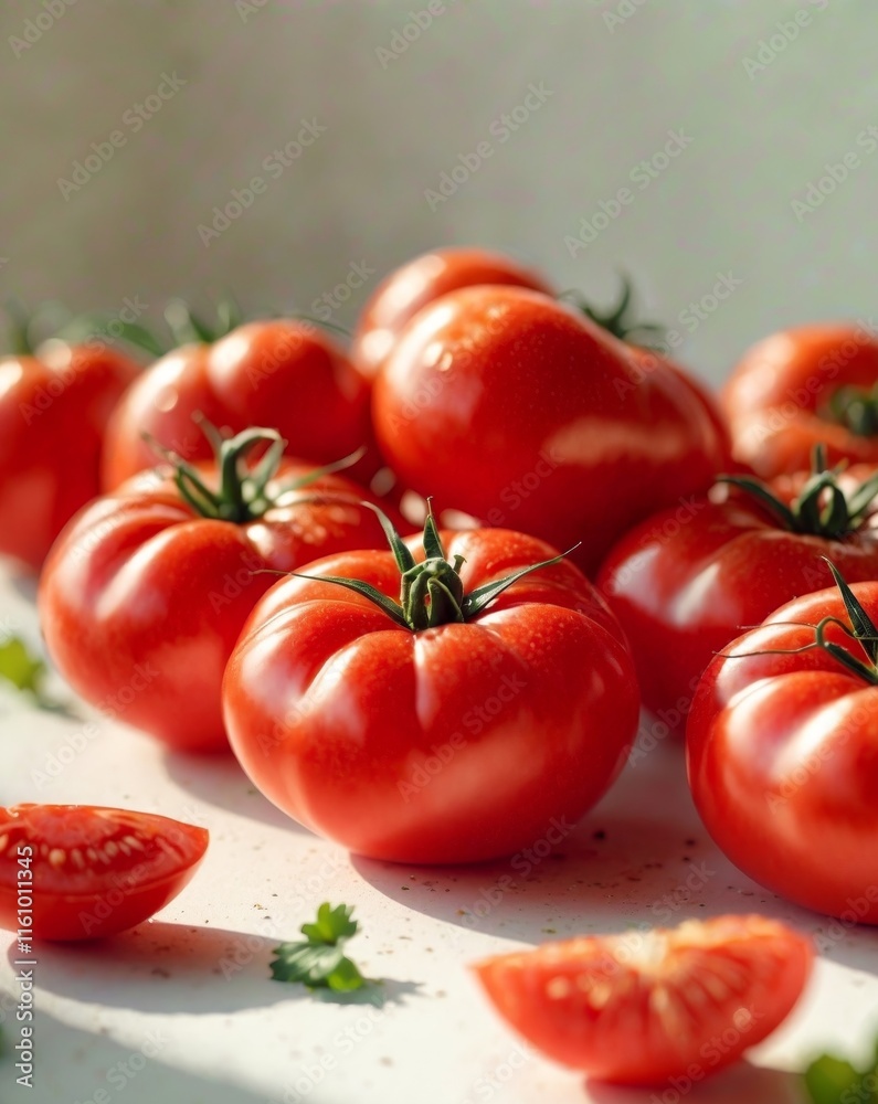 Fresh Red Tomatoes Group with Sliced Pieces Fresh Red Tomatoes Group with Sliced Pieces