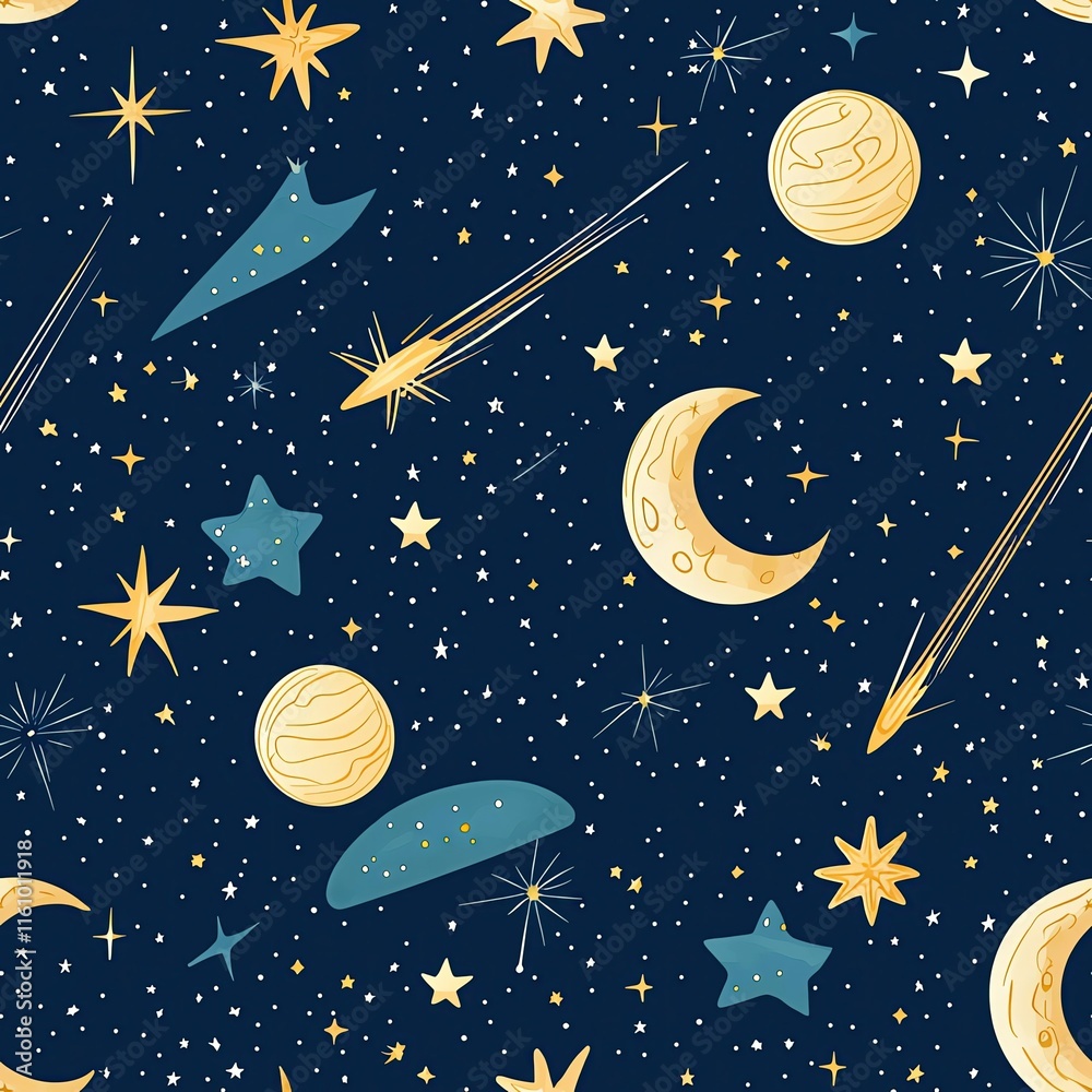 Naklejka premium seamless pattern design Colorful celestial patterns with stars and moons.