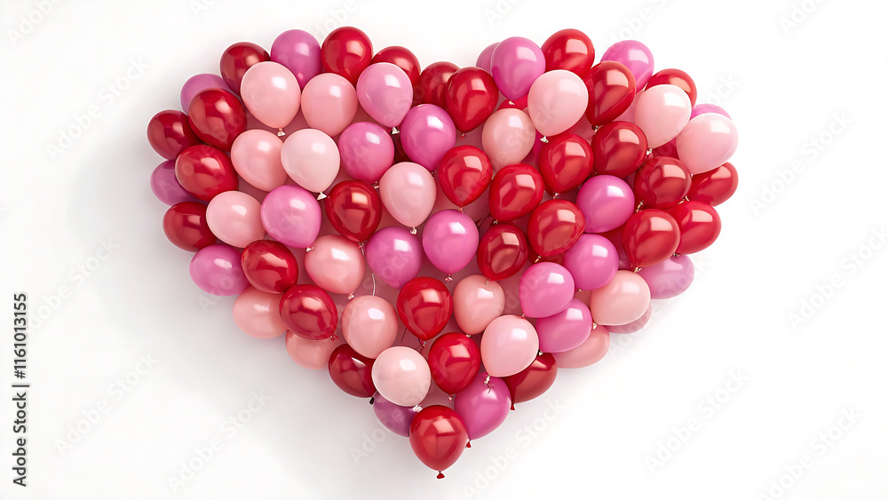 Multicolored Love Heart. Pink, Red balloons arranged in a heart shape on the isolated background. 3D Render Multicolored Love Heart. Pink, Red balloons arranged in a heart shape on the isolated background. 3D Render