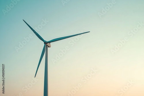 Tall wind turbine against pastel sky, symbolizing renewable ener photo