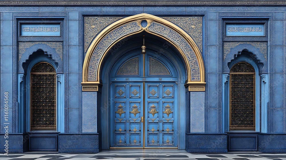 Fototapeta premium Elegant Blue Doorway With Intricate Gold Detailing