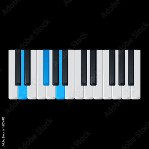 D major piano chord flat vector illustration isolated on white background