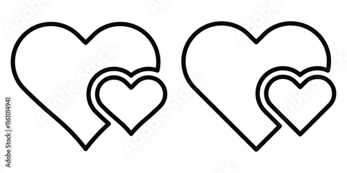 Set of heart vector outline icons isolated on white background. Heart, love, romance or valentine's day symbol.