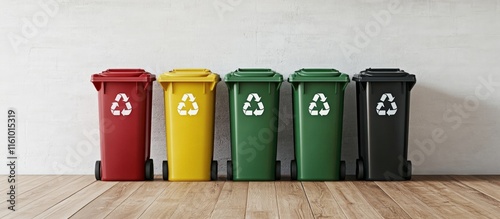 Wallpaper Mural Metal Recycling and Trash Bins: Icons for Efficient Office Waste Management and Clean Environment Design, Copy Space Available Torontodigital.ca