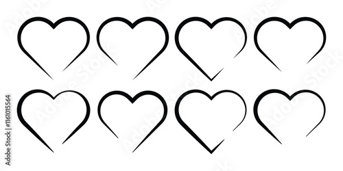Set of heart vector outline icons isolated on white background. Heart, love, romance or valentine's day symbol.
