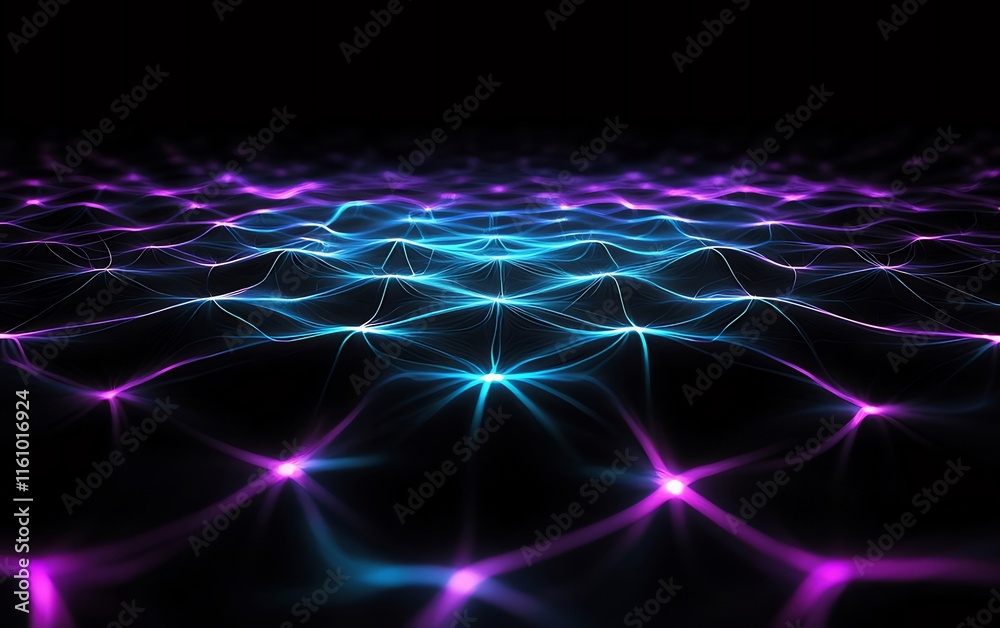 Abstract glowing network grid, purple and blue light on black background. Abstract glowing network grid, purple and blue light on black background.