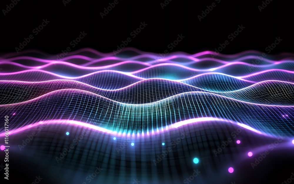 Abstract neon waves flowing on dark background. Abstract neon waves flowing on dark background.