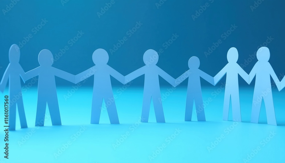 Unity And Support: Paper Figures Linked In A Chain To Represent Social Support And Teamwork In A Group Setting. Unity And Support: Paper Figures Linked In A Chain To Represent Social Support And Teamwork In A Group Setting.