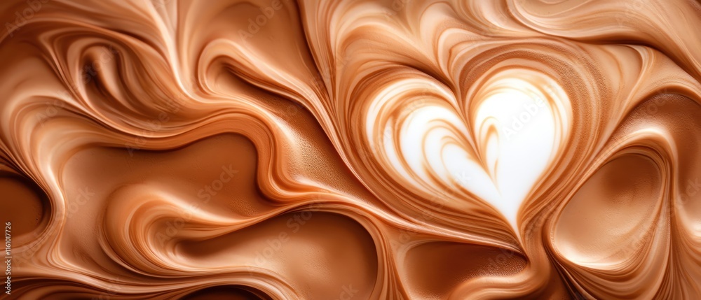 Abstract swirl of creamy caramel with a heart shape in the center, evoking warmth. Abstract swirl of creamy caramel with a heart shape in the center, evoking warmth.