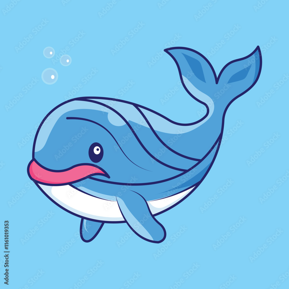 Fototapeta premium Adorable Blue Whale Cartoon Illustration