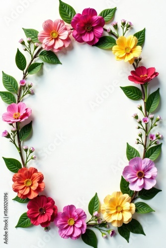 Colorful floral wreath surrounded by delicate greenery , spring, vases, nature