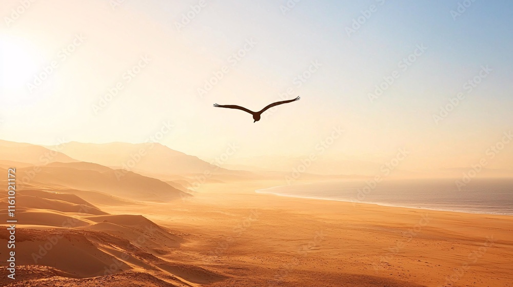 Naklejka premium of a soaring bird, overlaid with an image of a clear sky, symbolizing freedom. | [Bird]:[Freedom] 