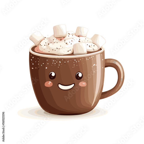 Cheerful hot chocolate drink with marshmallows in a cozy setting during winter