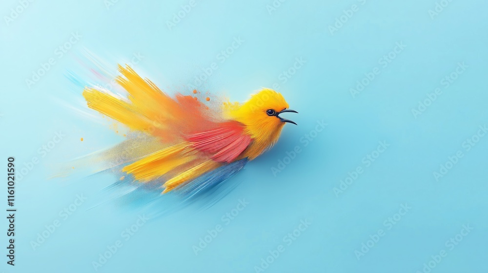 Fototapeta premium Vibrant abstract bird soaring through colorful skies celebrating freedom and environmental awareness