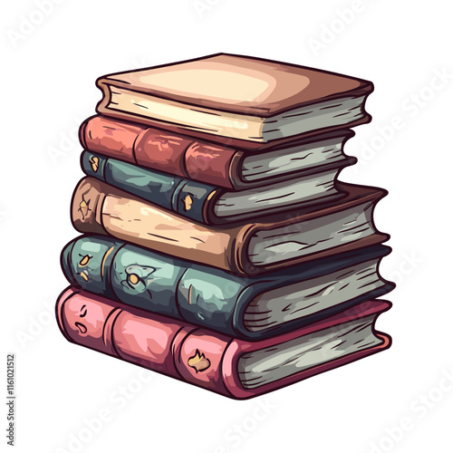Books stacked neatly with colorful covers showcasing vintage design and unique textures perfect for decor or study
