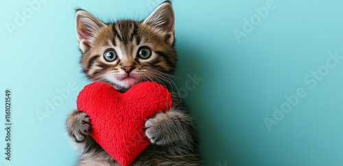cat with a red heart teddy bear gift for valentine's day 