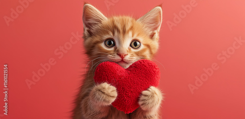 cat with a red heart teddy bear gift for valentine's day 