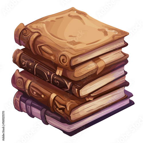 Stacked vintage books with ornate designs on a wooden surface showcasing a rich collection of literature